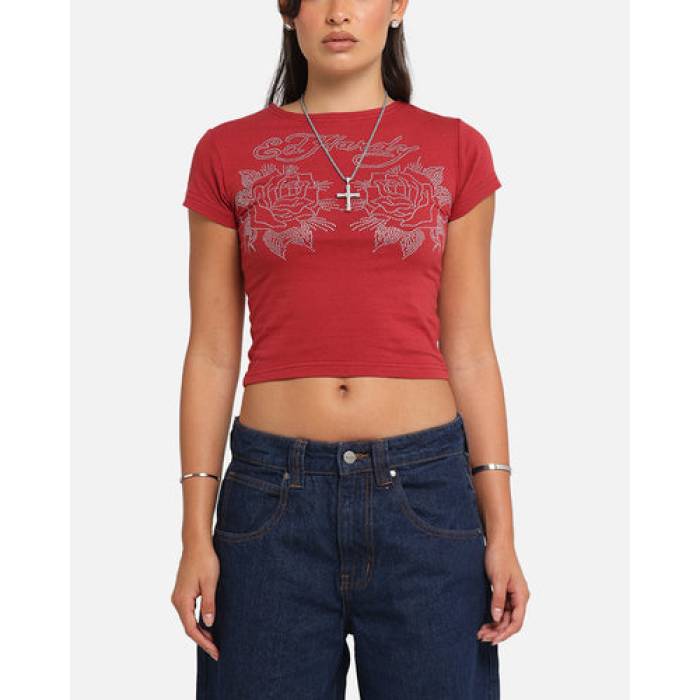 エドハーディー Ed Hardy 【 Rose Baby T-Shirt Womens Red 】 Rose サクラ色 プルオーバー レディース Red 赤・赤いこと