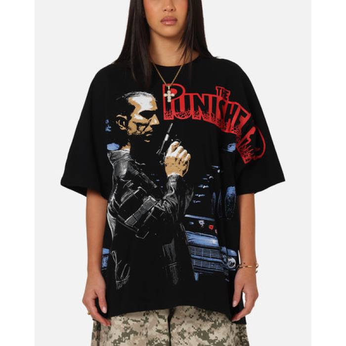 73Studio 【 Marvel The Punisher All Over Print T-Shirt Womens Black 】 プルオーバー レディース 黒いこと 黒いこと