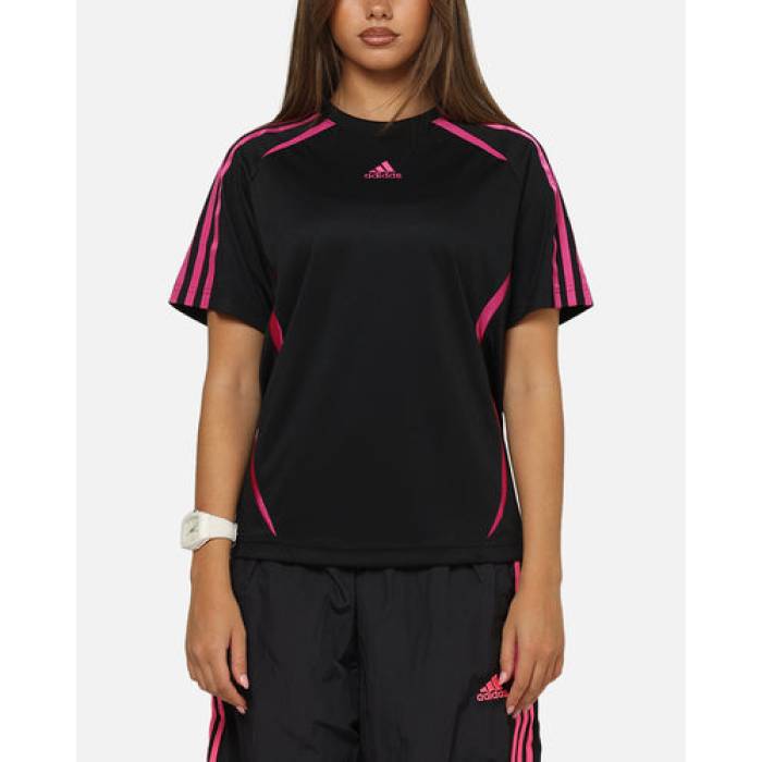 アディダス Adidas 【 Teamgeist T-Shirt Womens Black/Pink 】 Tシャツ レディース 黒色 ブラック pink ピンク
