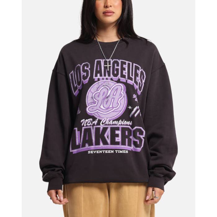 ミッチェル\u0026ネス Mitchell \u0026 Ness 【 Los Angeles Lakers Arch Logo Crewneck Womens Overdyed Black 】 Lakers レイカーズ ロゴタイプ レディース 黒いこと 黒いこと