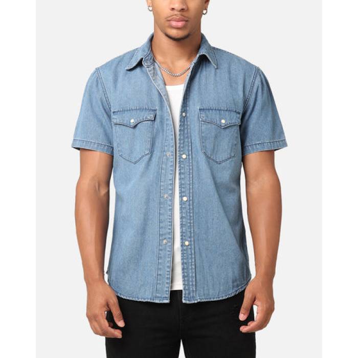 Saint Morta 【 Texan Denim Button Up Shirt Mens Mid Blue Denim 】 デニム メンズ ミッド 青色 ブルー デニム
