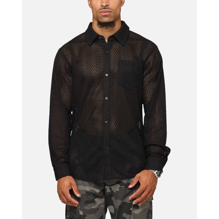 Xxiii 【 Terrace Knit Long Sleeve Button Up Shirt Mens Black 】 ニット Sleeve スリーブ メンズ 黒色 ブラック