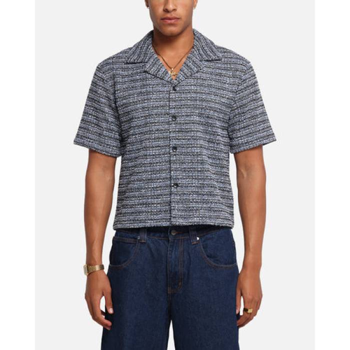 Xxiii 【 Boucle Tweed Crop Button Up Shirt E Mens Black/White/Blu 】 Crop クロップ メンズ 黒色 ブラック 白色 ホワイト