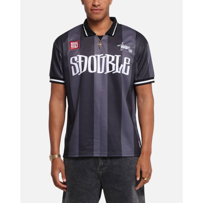 S Double 【 Football Jersey Mens Black Stripe 】 フットボール ジャージ メンズ 黒色 ブラック Stripe ストライプ