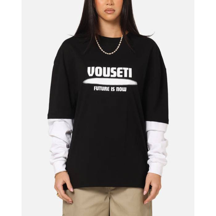 Vouseti 【 Future Is Now Long Sleeve T-Shirt Womens Black 】 Sleeve 捩り プルオーバー レディース 黒いこと 黒いこと