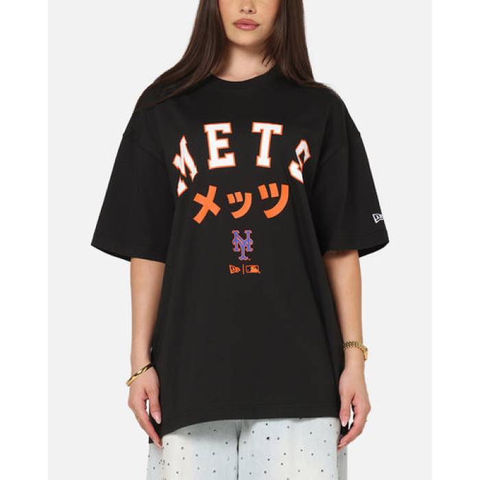 ニュー内鰓 New Era 【 New York Mets Kanji T-Shirt Womens Black 】 メッツ プルオーバー レディース 黒いこと 黒いこと