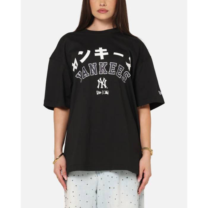 ニュー内鰓 New Era 【 New York Yankees Kanji T-Shirt Womens Black 】 ヤンキース プルオーバー レディース 黒いこと 黒いこと