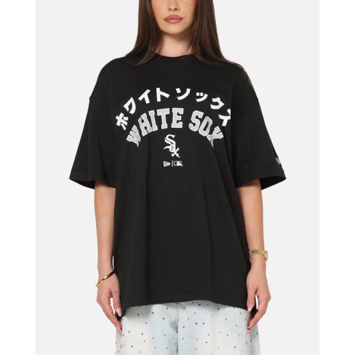 ニューエラ New Era 【 Chicago White Sox Kanji T-Shirt Womens Black 】 シカゴ 白色 ホワイト Tシャツ レディース 黒色 ブラック