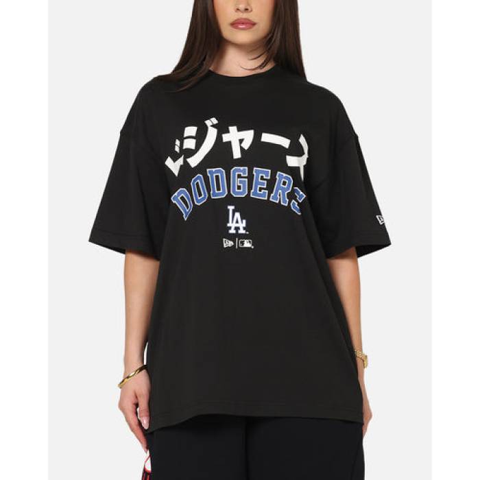 ニュー内鰓 New Era 【 Los Angeles Dodgers Kanji T-Shirt Womens Black 】 ドジャース ティーシャツ レディース 黒いこと 黒いこと レディースファッション-Tシャツ・カットソー
