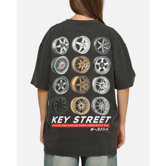 Key Street 【 Wheels T-Shirt Womens Black Wash 】 Tシャツ レディース 黒色 ブラック