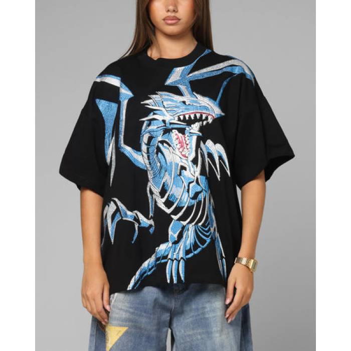 Loiter 【 X Yu-Gi-Oh! Blue Eyes White Dragon T-Shirt Womens Black 】 青味 青み 白いこと 白いこと 火竜 プルオーバー レディース 黒いこと 黒いこと