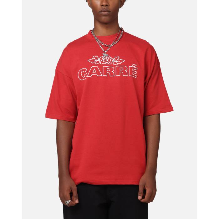 Carre 【 Rosebud Mock Neck T-Shirt Mens Red 】 プルオーバー メンズ Red 赤・赤いこと