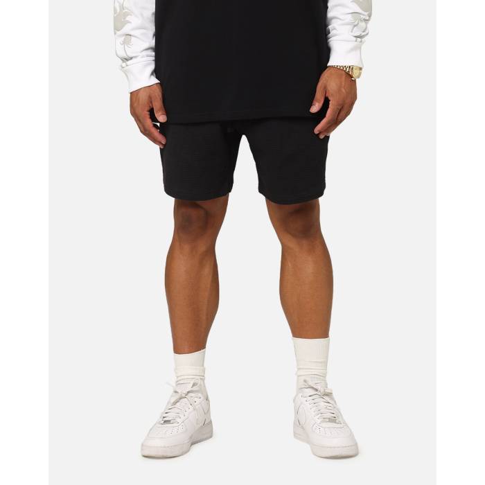 Carre 【 Waffle Shorts Mens Black 】 ワーヘル さる股引き メンズ 黒いこと 黒いこと