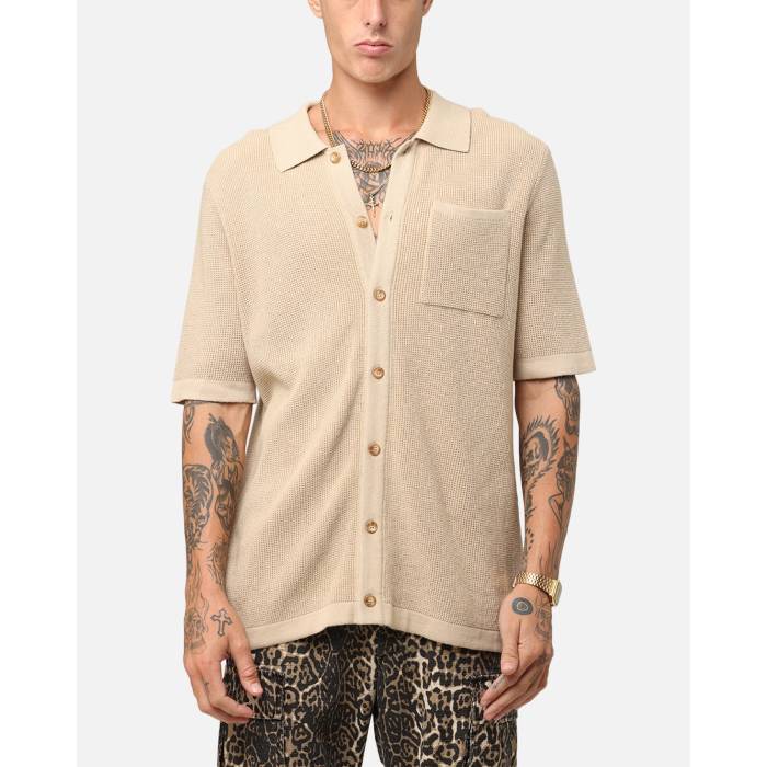 Xxiii 【 Zyair Knit Rib Button Up Shirt Mens Tan 】 ニット メンズ