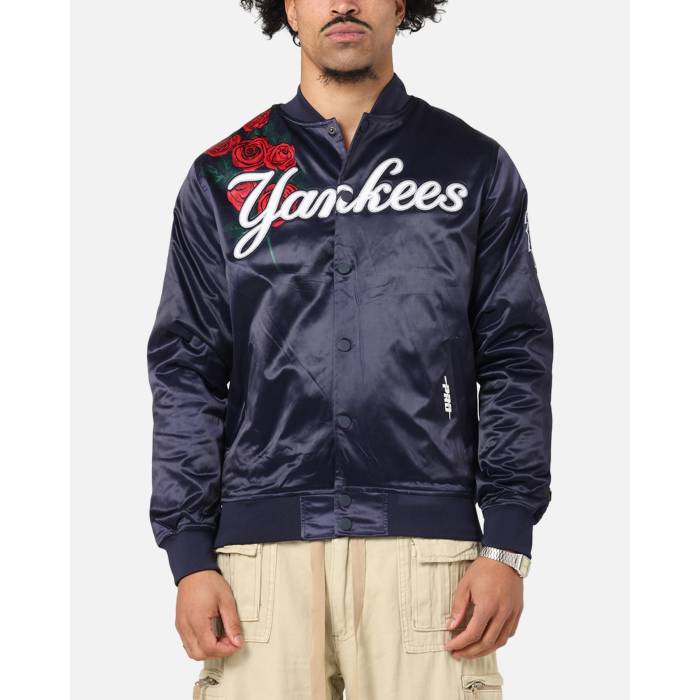 プロスタンダード Pro Standard 【 New York Yankees Roses Satin Jacket Mens Navy 】 ヤンキース サテン Jacket ジャケット メンズ 紺色 ネイビー