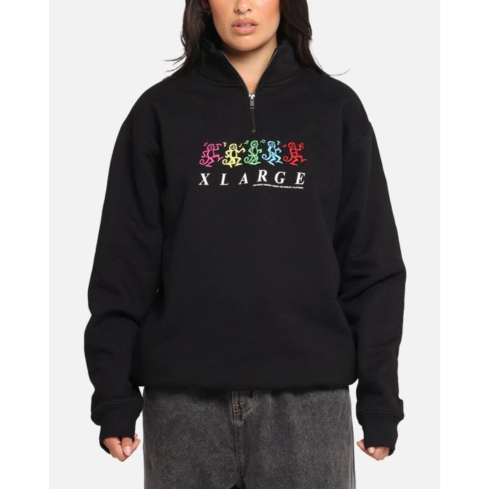 X-Large 【 Funky Quarter Zip Crewneck Womens Black 】 レディース 黒色 ブラック