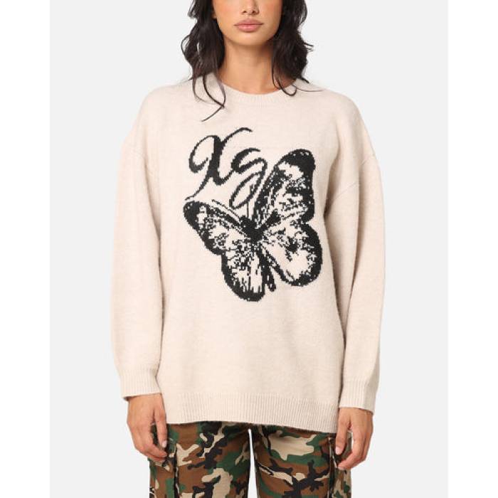 X-Girl 【 Xg Butterfly Oversized Knit Sweater Womens Vanilla 】 編み物 調教師 レディース