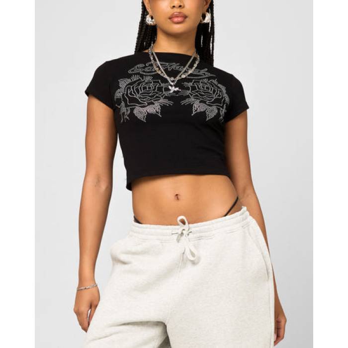 エドハーディー Ed Hardy 【 Rose Baby T-Shirt Womens Black 】 Rose ローズ Tシャツ レディース 黒色 ブラック