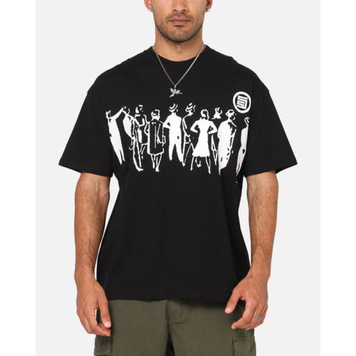 S Double 【 People Stripe T-Shirt Mens Black 】 Stripe 縞模様 プルオーバー メンズ 黒いこと 黒いこと