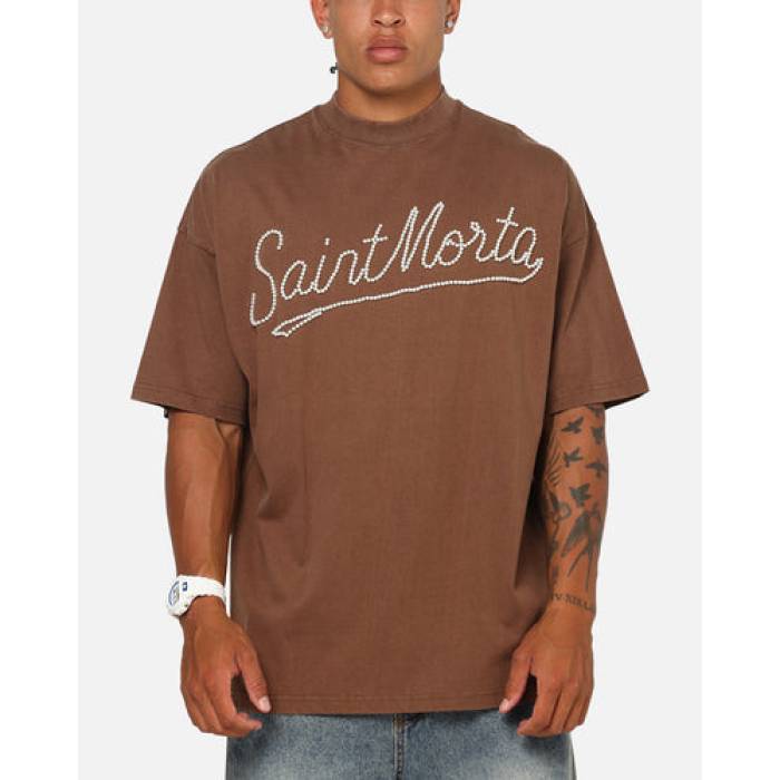 Saint Morta 【 Pearl Script T-Shirt Mens Washed Brown 】 パール スクリプト Tシャツ メンズ 茶色 ブラウン
