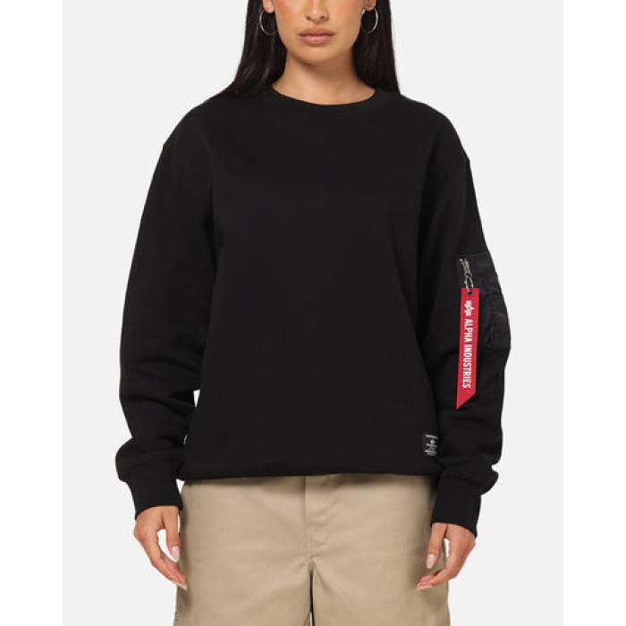 アルファインダストリーズ Alpha Industries 【 Utility Pocket Crewneck Womens Black 】 レディース 黒いこと 黒いこと