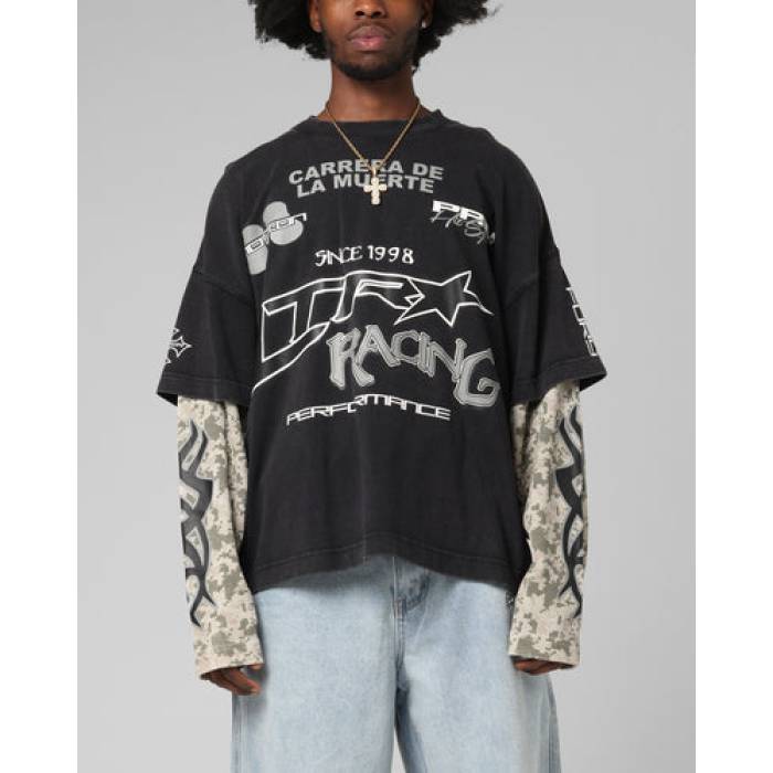 Loiter 【 Performance Layered Long Sleeve T-Shirt Mens Vintage Black 】 演奏 Sleeve 捩り プルオーバー メンズ vintage ビンテージ・ヴィンテージ 黒いこと 黒いこと