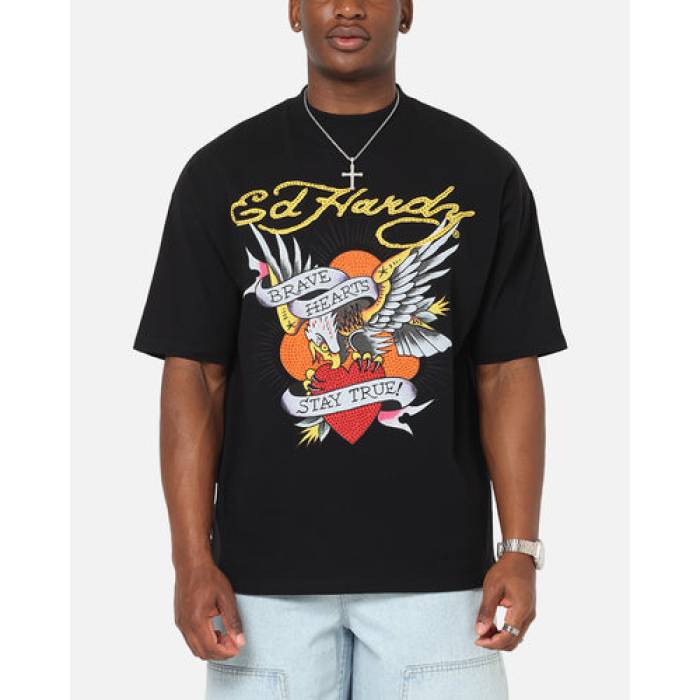 エドハーディー Ed Hardy 【 Stay True Rhinestone T-Shirt Mens Black 】 Tシャツ メンズ 黒色 ブラック