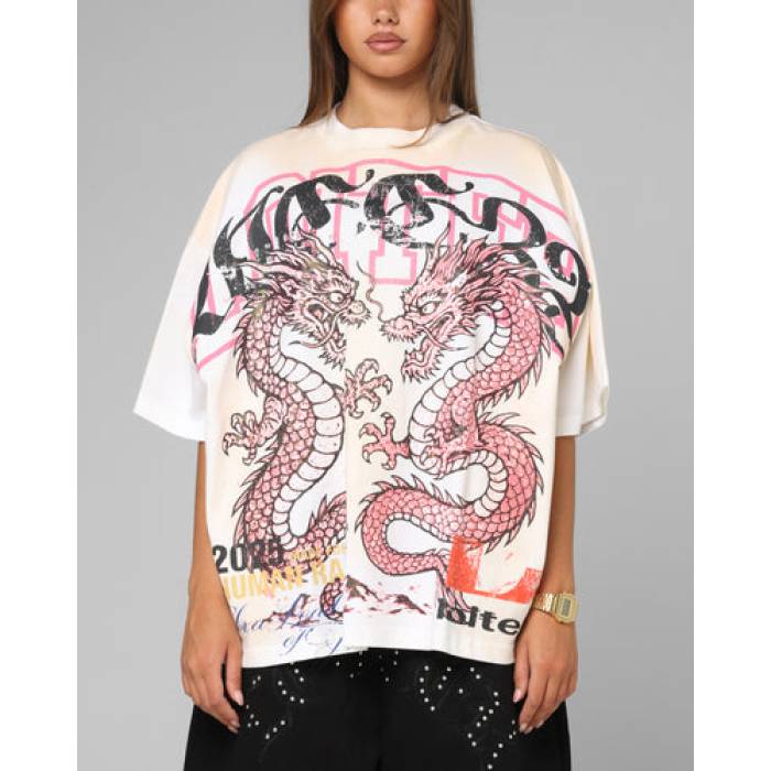 Loiter 【 Dragon Rhinestone T-Shirt Womens White 】 火竜 プルオーバー レディース 白いこと 白いこと