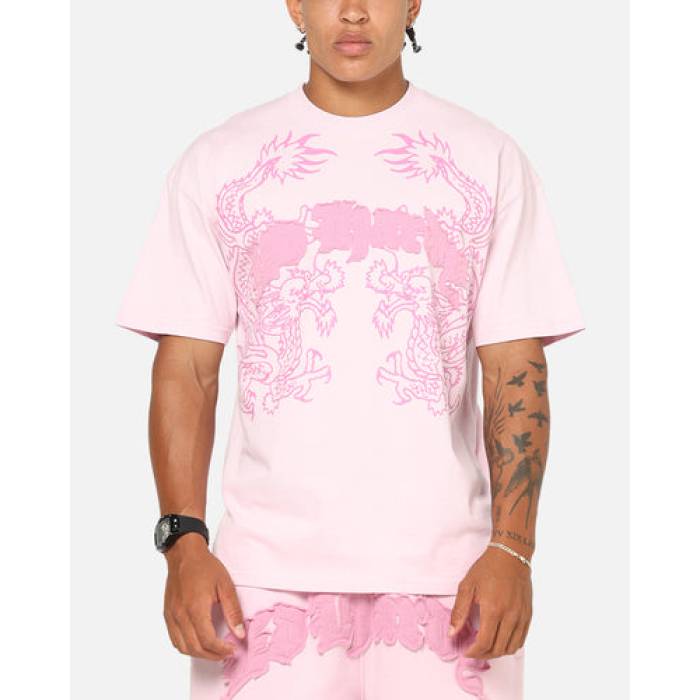 エドハーディー Ed Hardy 【 Double Dragon Applique T-Shirt Mens Pink 】 火竜 プルオーバー メンズ pink サクラ色