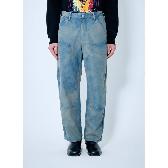 【 Bleached Double Knee Pants Men Blu 】 メンズ