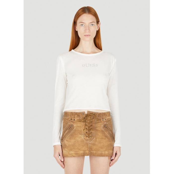 Guess Usa 【 Logo Long Sleeve T-Shirt Women Wht 】 ロゴタイプ Sleeve 捩り プルオーバー レディース