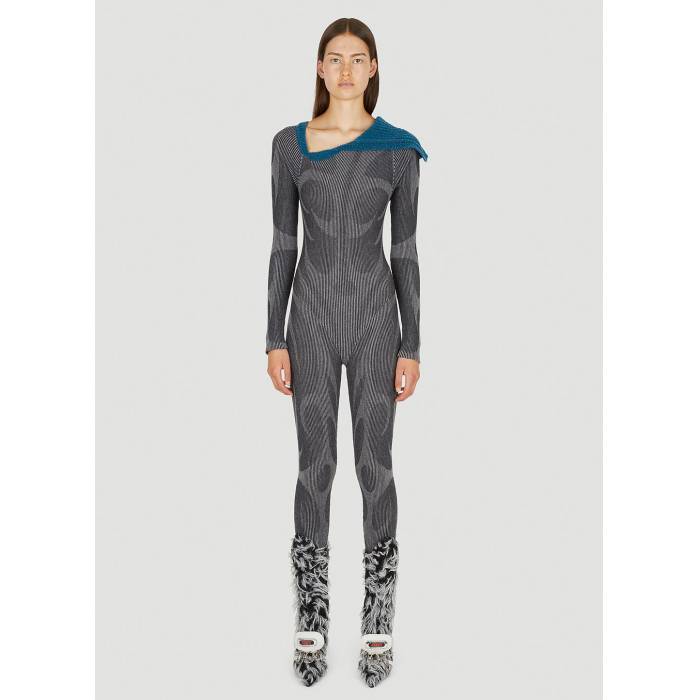 Paolina Russo 【 Illusion Knit Catsuit Women Gry 】 編み物 レディース