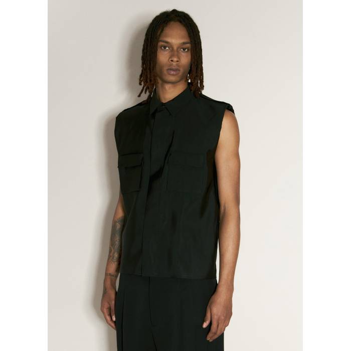サンローラン Saint Laurent 【 Saharienne Sleeveless Shirt Men Blk 】 Sleeveless ノン衣袂 メンズ