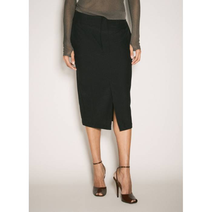 サンローラン Saint Laurent 【 Silk Pencil Skirt Women Blk 】 レディース