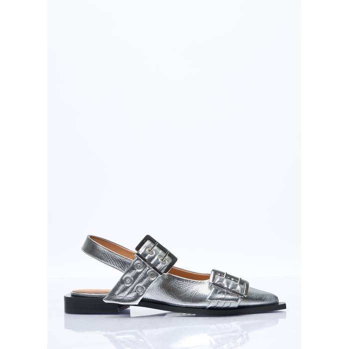 ガニー Ganni 【 Feminine Buckle Ballerina Flats Women Sil 】 バックル 女性バレエダンサー レディース
