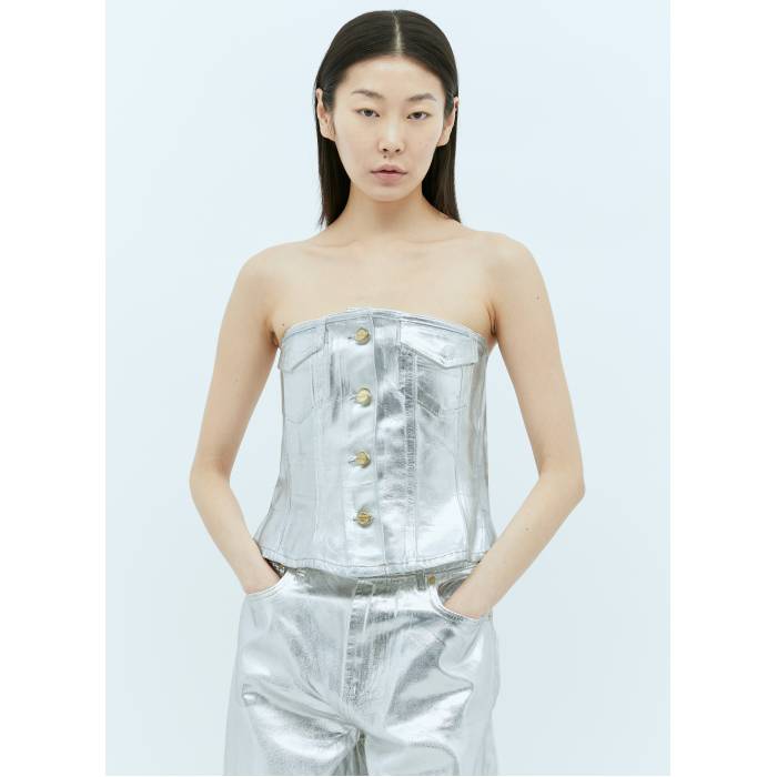 ガニー Ganni 【 Foil Denim Corsage Women Wht 】 デニム レディース
