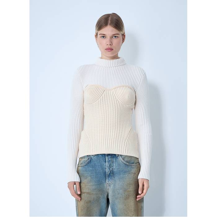Jean Paul Gaultier 【 Ribbed Wool Sweater Women Wht 】 トレーナー レディース