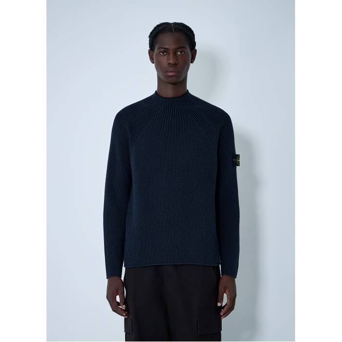 ストーンアイランド Stone Island 【 Rib Logo Patch Sweater Men Nav 】 ロゴタイプ 調教師 メンズ