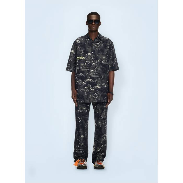 象牙色 Off-White 【 Jacquard Fresco Bowling Shirt Men Blu 】 メンズ