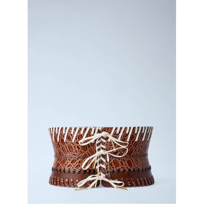 Dries Van Noten 【 Embossed Leather Corset Belt Women Tan 】 なめし革 三尺帯 レディース