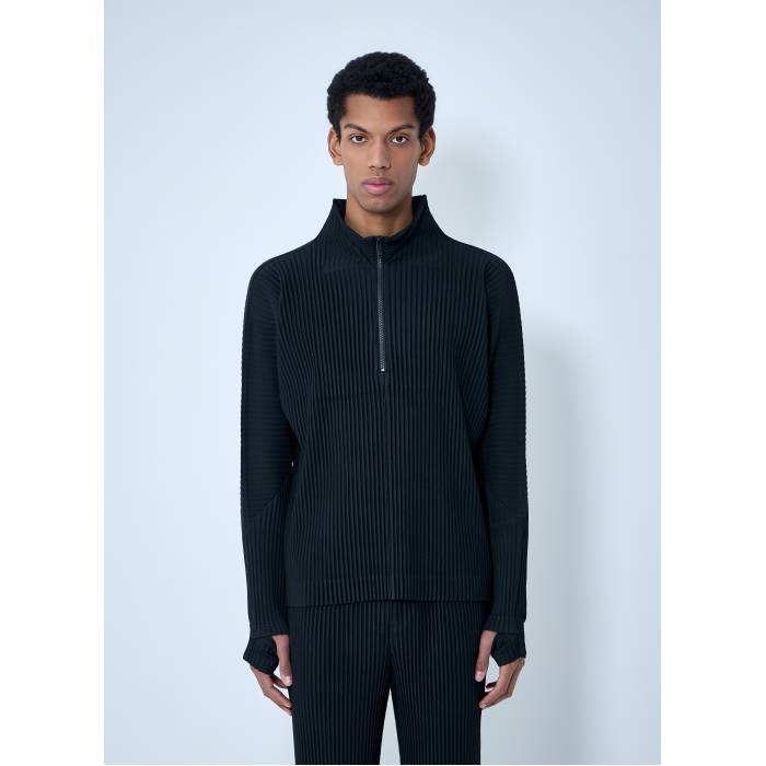 【 Pleated Half-Zip Pullover Sweater Men Blk 】 調教師 メンズ