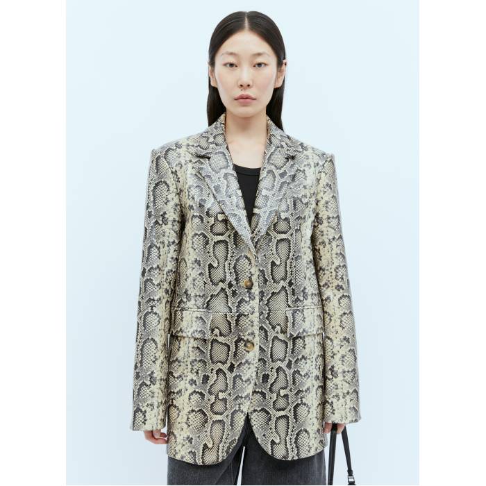 運動競技マックス Sportmax 【 Python-Print Oversized Leather Blazer Women Brn 】 なめし革 ブレイザー レディース