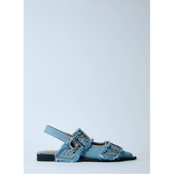 ガニー Ganni 【 Feminine Buckle Ballerina Flats Women Den 】 バックル 女性バレエダンサー レディース