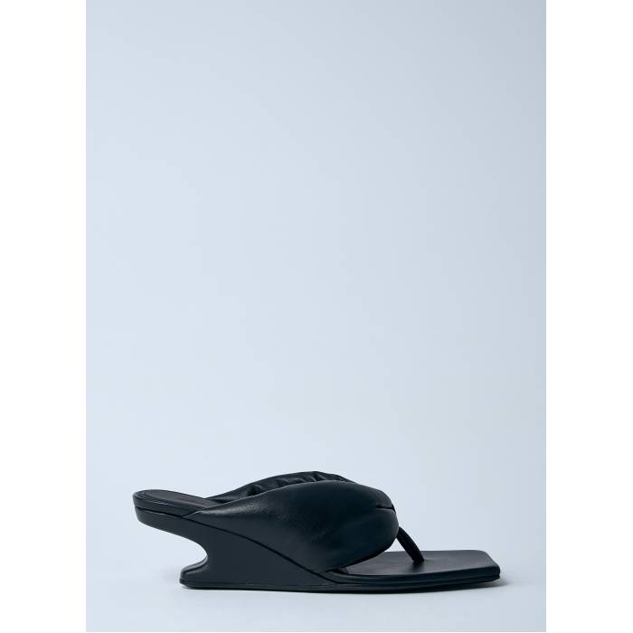 リックオウエンス Rick Owens 【 Leather Thong Wedge Sandals Women Blk 】 なめし革 ウェッジ サンダル レディース