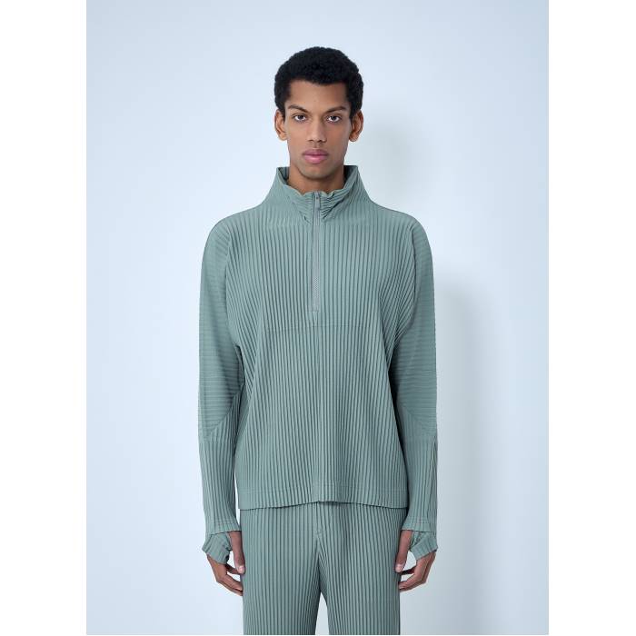 【 Pleated Quater Zip-Up Sweatshirt Men Oli 】 汗水 調教師 メンズ