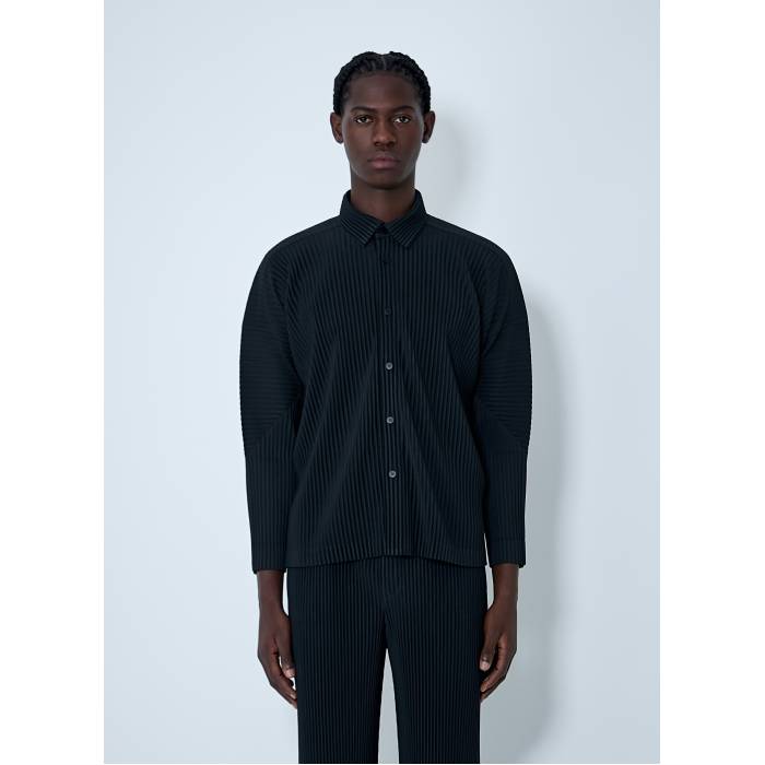 【 Pleated Shirt Men Blk 】 メンズ