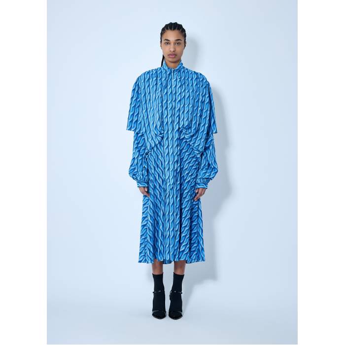 バレンシアガ Balenciaga 【 Double Sleeve Pleated Dress Women Blu 】 Sleeve スリーブ ドレス レディース