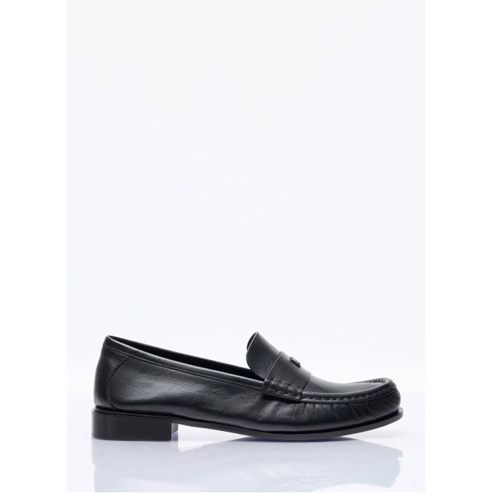 Max Mara 【 Logo Plaque Leather Loafers Women Blk 】 ロゴタイプ なめし革 置き目毛皮 レディース