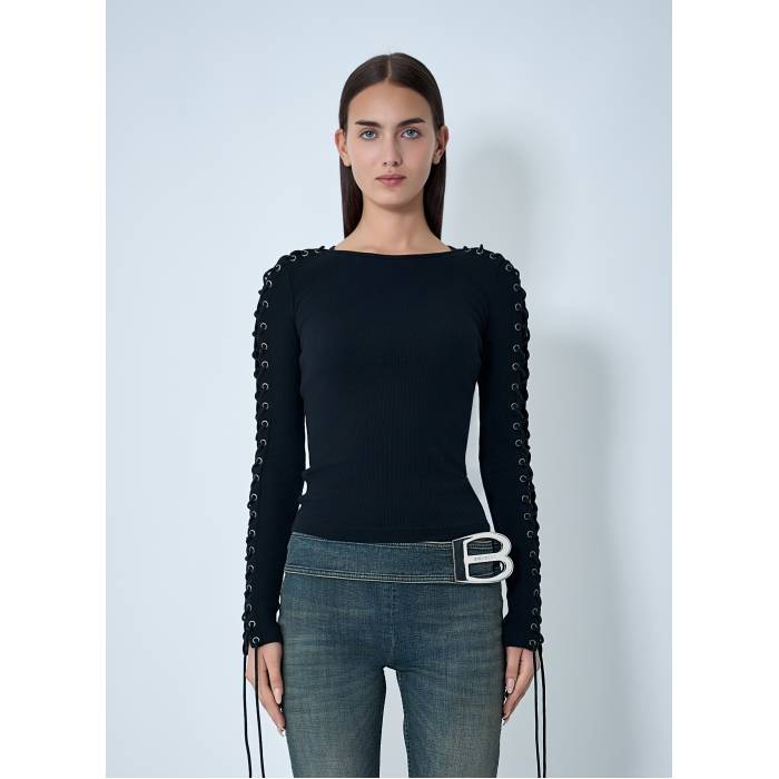 バレンシアガ Balenciaga 【 Lace-Up T-Shirt Women Blk 】 Tシャツ レディース 100,540円