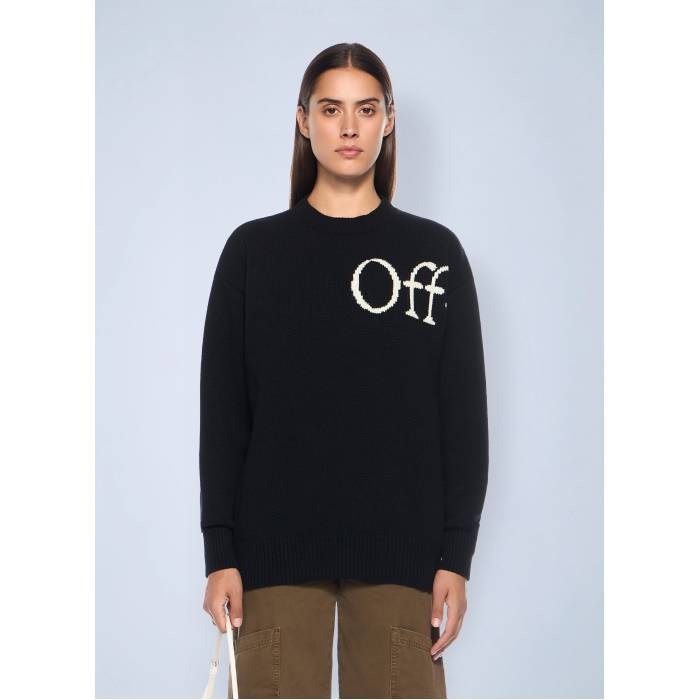 象牙色 Off-White 【 Bookish Logo Knit Sweater Women Blk 】 ロゴタイプ 編み物 調教師 レディース